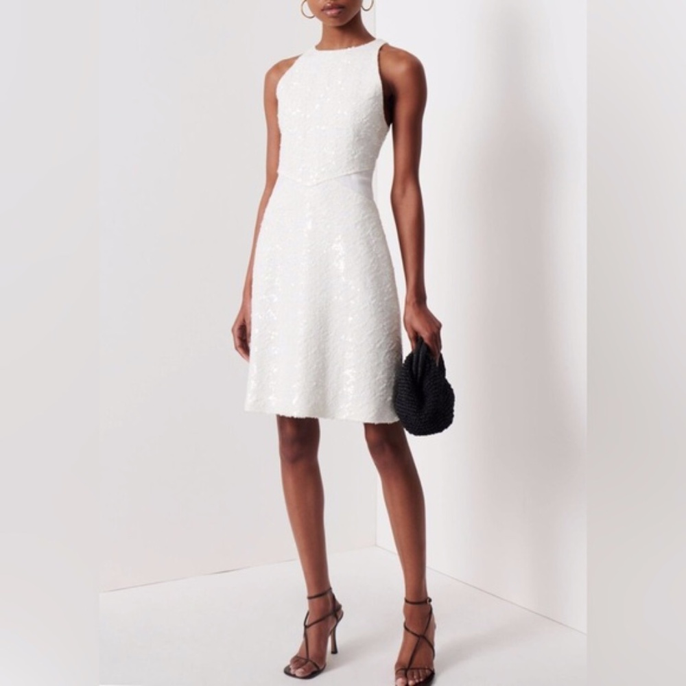 DEREK LAM 10 CROSBY Serenity cutout sequin tweed mini dress 8 NWT Ivory White